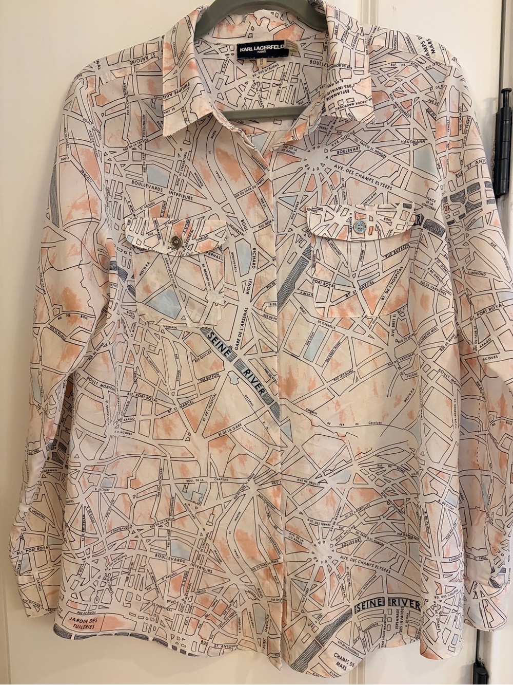 Karl Lagerfeld Paris Paris Map Print Blouse Size M - Picture 2 of 11